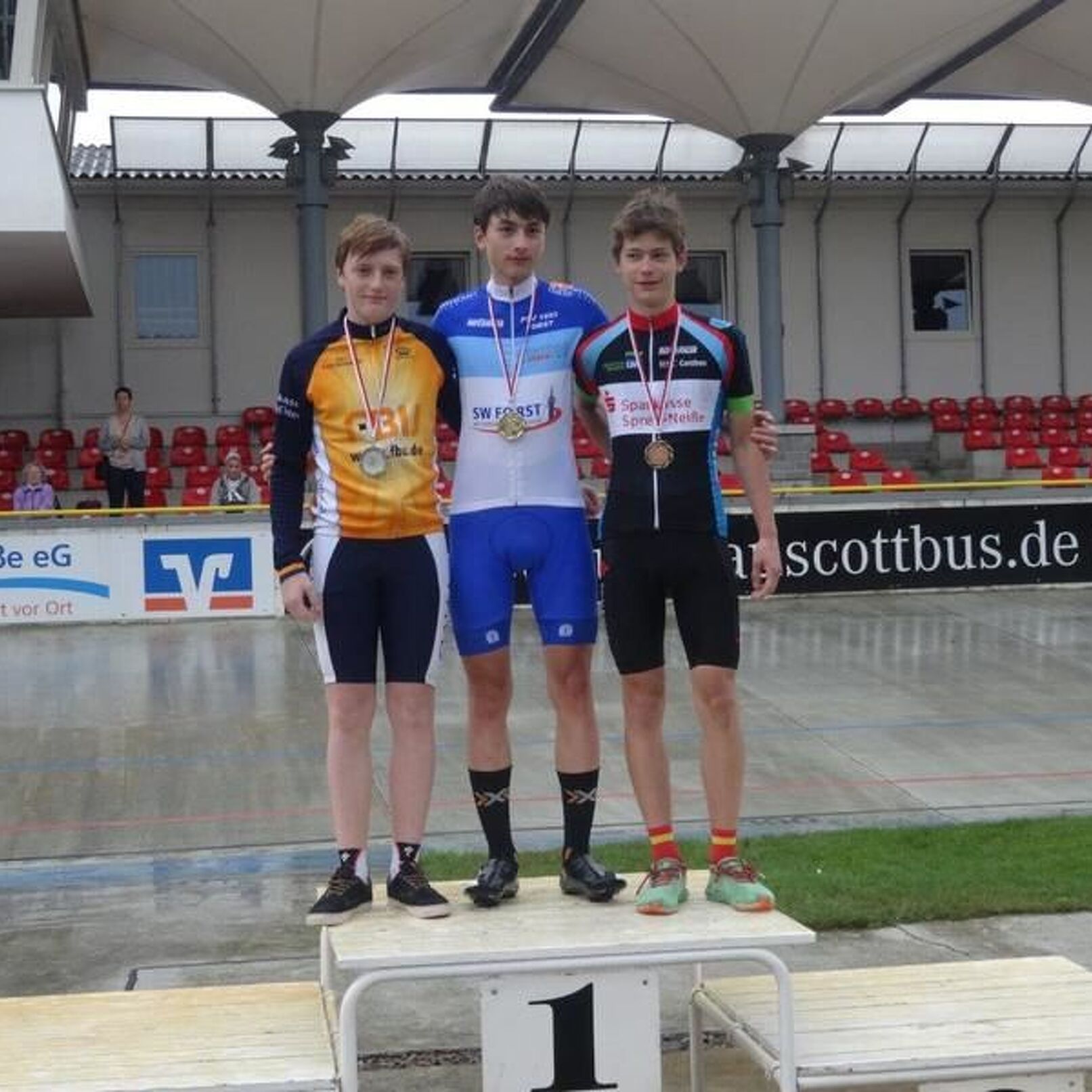 Siegerehrung Sprint Schüler U 15
Anthony Wunderlich RSV Finsterwalde, Paul Groß PSV Forst, Henry-Leonard Lehmann RSC Cottbus, v.li.